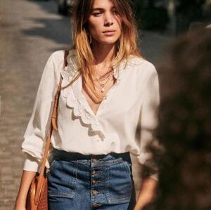 Sezane Chlo Silk Blouse Ecru sz 34 , 2 US *see description*